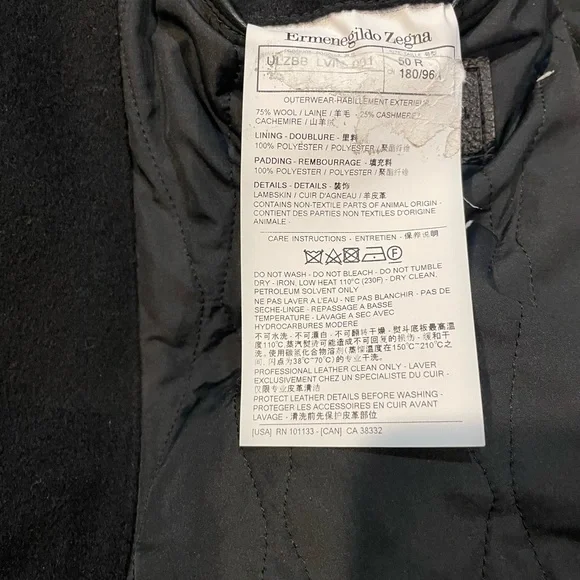 Ermenegildo Zegna wool and cashmere blend jacket - lamb skin leather details.